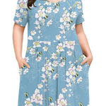 Tralilbee Blue Floral Short Sleeve Pleated Dress Size 1XL NWT Boutique Photo 0