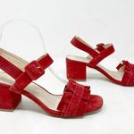[E8 By Miista] Red Suede Leather Sandie Ruffle Strap Block Heel Sandals Size 5.5 Photo 0