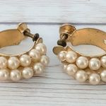 Vintage Screw Back Earrings Faux Pearl Hoops Photo 0