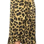 Women's Beige Black Leopard Animal Print Tie Back Ruffle Midi Skirt Size L Size L Photo 0
