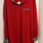 COOFANDY BRAND RED POLO SHIRT 3 BUTTONS DOWN CENTER GREY RED WHITE PLAID ACCENTS Photo 0