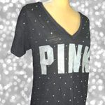 PINK - Victoria's Secret Pink brand black vneck T-shirt with silver logo front! Photo 1