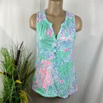 Lilly Pulitzer  Essie Blue & Pink Print Sleeveless 97864 Top M Photo 1