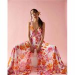NEW Sau Lee Juliana Floral Wide Leg Jumpsuit Size 6 Pink Photo 3