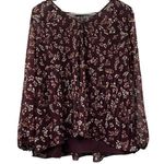 41 Hawthorn Burgundy Pink & White Floral Long Sleeve Accordion Pleated Top Sz SP Photo 0