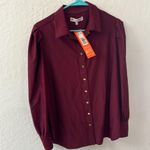 Jude Connally Karmen Button Down Blouse Large Merlot Red Gold Buttons Photo 1