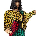 1980s Guy Laroche Silk Colorblock Mosaic Printed Dress Dolman sleeve size small Black Photo 11