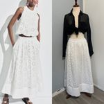 ZARA New High Waisted White Bohemian Embroidered Eyelet Lined Midi Skirt Size M Photo 1