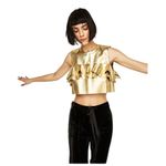 Sunday in Brooklyn  Gold Faux Leather Sleeveless Ruffle Top Size Small NWT Photo 3