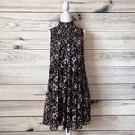 Taylor Black & Ivory Floral Mock Neck Smocked Chiffon Swing Dress Photo 2