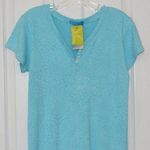 Fresh Produce NWT ABSTRACT FLOWER BABY RIB, CLEAR WATER AQUA TOP, SIZE MEDIUM Photo 0