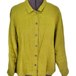 Flax  Olive Green 100% Linen Button Down Long Sleeve Blouse, Size L Photo 0