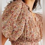 Free People Beatrice Floral Print Brown Lace Up Puff Sleeve Blouse Top Size S Photo 6