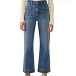 Faherty  Women's Stretch Terry Patch Pocket Flare Jeans in a dark blue wash 28 Photo 1