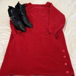 Carol Little sport szL red LS sweatshirt dress pockets buttons at bottom EUC Size L Photo 2