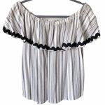 Renee C Off Shoulder Ruffle Flowy Romantic Top Striped Blouse Airy Loose Small  Photo 0
