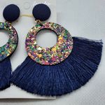 SheIn NWT  Fashion Jewelry Blue & Iridescent Glitter Dangling Fringe Earrings Photo 2
