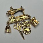Danecraft Sewing Machine Black Enamel Gold Tone With Dangle Charms Brooch Pin Photo 7