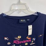 Anthropologie NWT $98  Maeve Navy Beach Embroidered Sweatshirt Tee S Photo 7