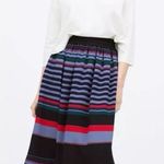 ZARA  Woman Striped Pleated Knee Length Skirt, Small, NWT, Black/Blue/Red/Green Photo 0