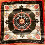 Vintage Square Sailing BOAT,WHEEL&Anchor 35/35 Oversized RED /BLACK Silky SCARF Multiple Photo 2