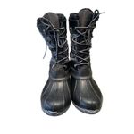 Lands' End Womens 502432 Lined Winter Duck Boots Mid Calf Lace Up Black Gray 11 Photo 1