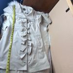 Anthropologie  Trench Coat By Idra Women’s Double Ruffle Beige Trench Jacket Size Photo 9