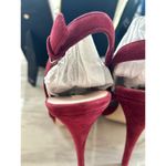 Miu Miu  Red Burgundy Suede Platform Peep Toe Heeled Sandal Photo 2