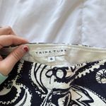 Trina Turk  Womens 6 Blue White Paisley Tassel Hem Pants Flat Front Side Zip Photo 3