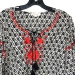 Solitaire  Womens Embroidered Keyhole‎ Tunic Blouse Boho Top Black White Large Photo 1