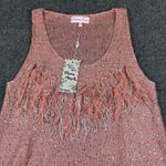 Pretty Angel Womens Crochet Linen Blend Pink Fringed Tank Top Tassels NWT Photo 3