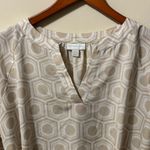 New York & Company Cream Geometric Long Sleeve Blouse Tan Size L Photo 3