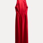 ZARA  dress Maxi  Red satin Lingerie Fitted wedding Party Photo 13