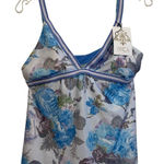 Becca By Rebecca Virtue Swim Tankini Top Size Large Floral Blue Adjustable NWOT Photo 0