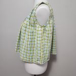 Vintage Casey & Max 90s Turquoise & Green Seersucker Check Crop Top Size Small Photo 1