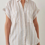 Rails  Tan White Cito Shore‎ Stripe Short Sleeve Linen Top Photo 0