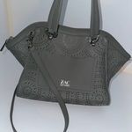 Zac Posen  Gray‎ Leather Laser Cut Studded Purse Handbag Photo 0