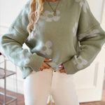 NEW Green Crew Neck Flower Jacquard Pullover Sweater in Matcha with Rib Photo 6