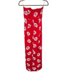 EXPRESS  Red Strapless Palm Floral Print Dress 2 Wrap Skirt Slit Boning‎ Photo 2