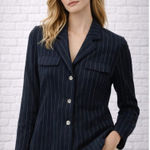 Escada Vintage Black and White Pinstripe Padded Shoulder Blazer Size L Size L Photo 0