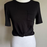 Wilfred  Free Black Pocket Crew Neck Cropped Twist Short Sleeve Blouse Womens XS Photo 0