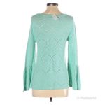 Loft  Turquoise Aqua Pointelle Sweater Pullover Blouse Long Bell Sleeve Small New Photo 1