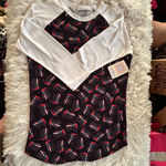 LuLaRoe  Randy Top Small White Baseball Tee Patriotic Hat‎ Print NWT Photo 1