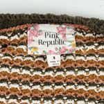 Pink republic  Women's S Brown White Olive Striped V-Neck Cropped Sweater Photo 3
