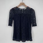Monteau  Black Lace 3/4 Sleeve Keyhole Neck Top Size M Photo 1