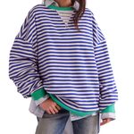 Free People Women's Classic Striped Oversized Crewneck Sweatshirt size X-Large Photo 0