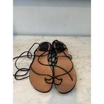 Stuart Weitzman  Nieta Shoes Womens Size 8.5 Tan Black Lace Up Flat Leather Sanda Photo 2