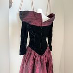 Vintage ILGWU Black & Burgundy Velvet Floral Formal Dress, Size 14 Photo 4