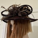 PETER BETTLEY London Chocolate Brown Straw Velvet Feather Fascinator Hat Photo 1