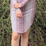 Floral Tapestry Patterned Long Sleeve Dress Blue Size M Photo 0